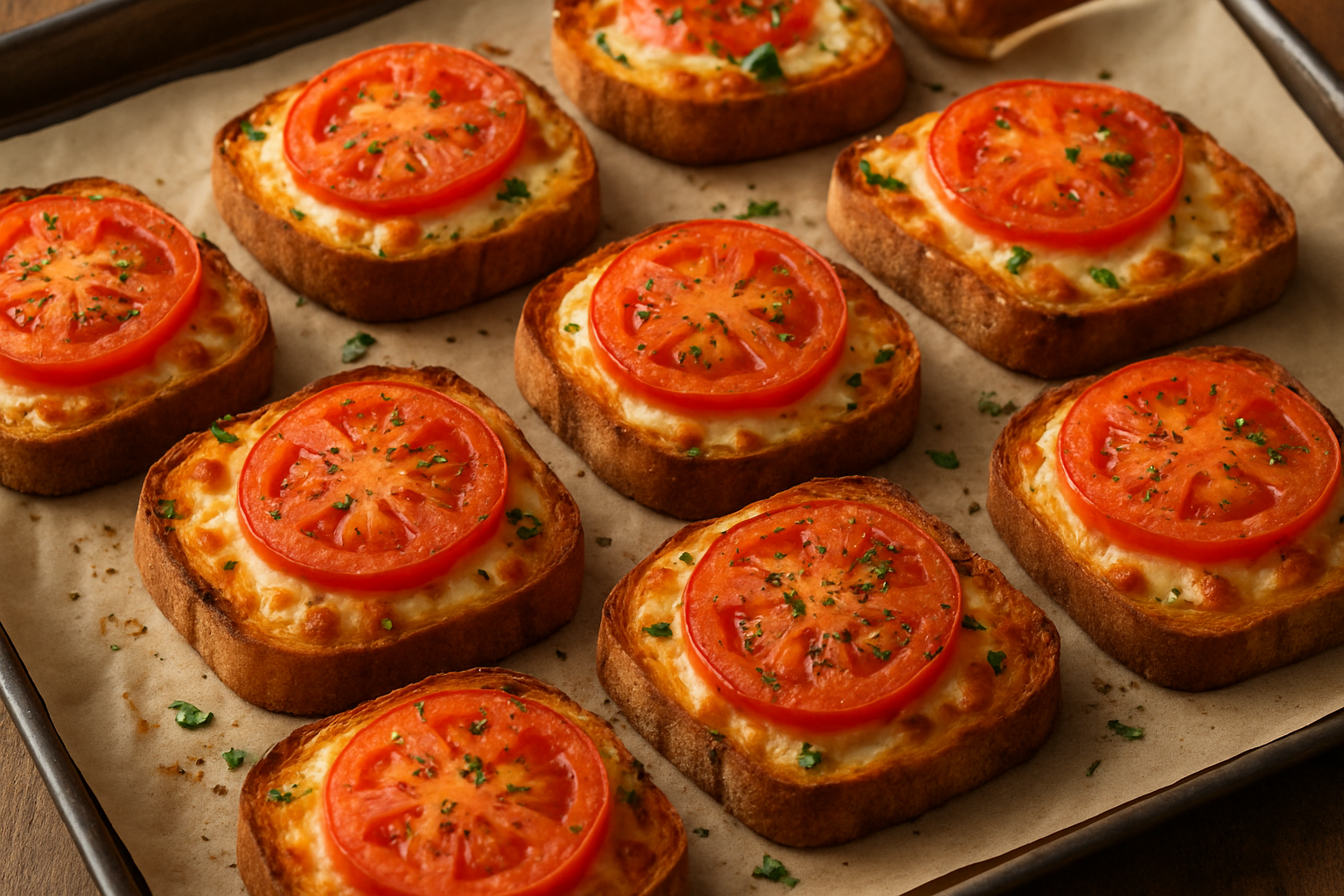 Fırında Domatesli Peynirli Ekmek Üstleri