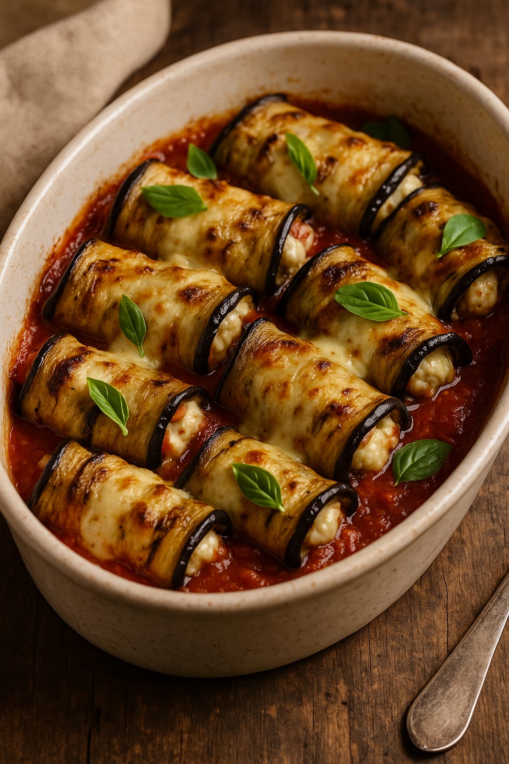 Fırında Peynirli Patlıcan Ruloları