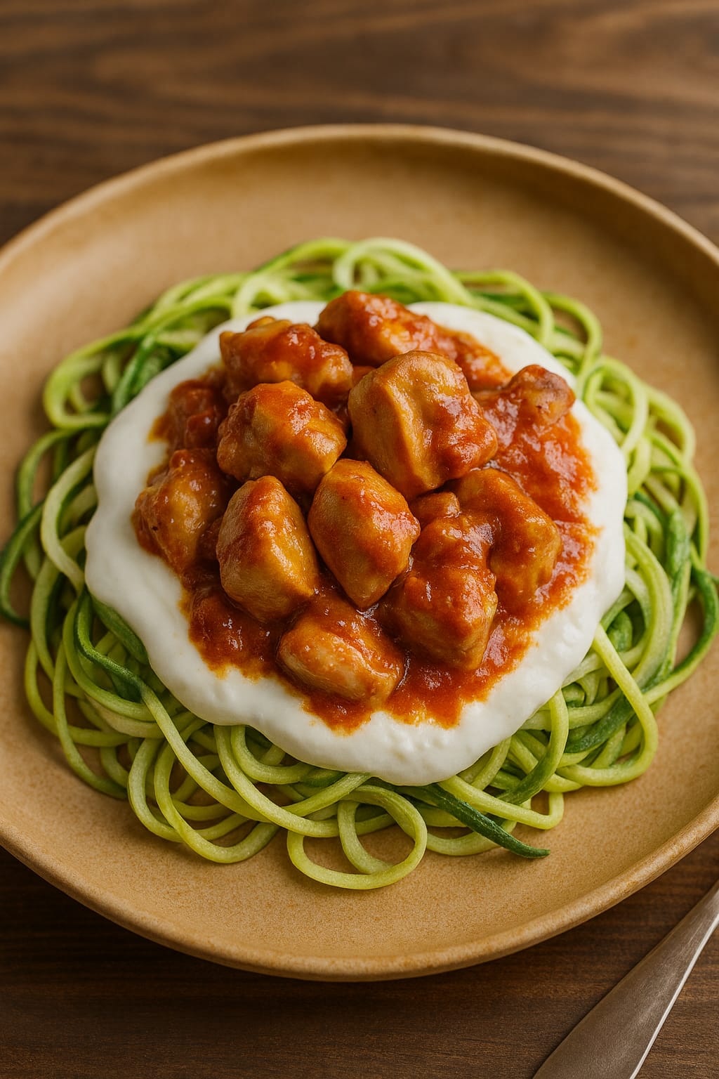 Yoğurt Soslu Tavuklu Kabak Spagetti